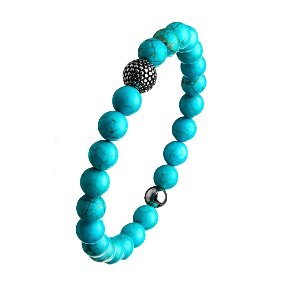 Blue Turquoise & Steel Bead Bracelet