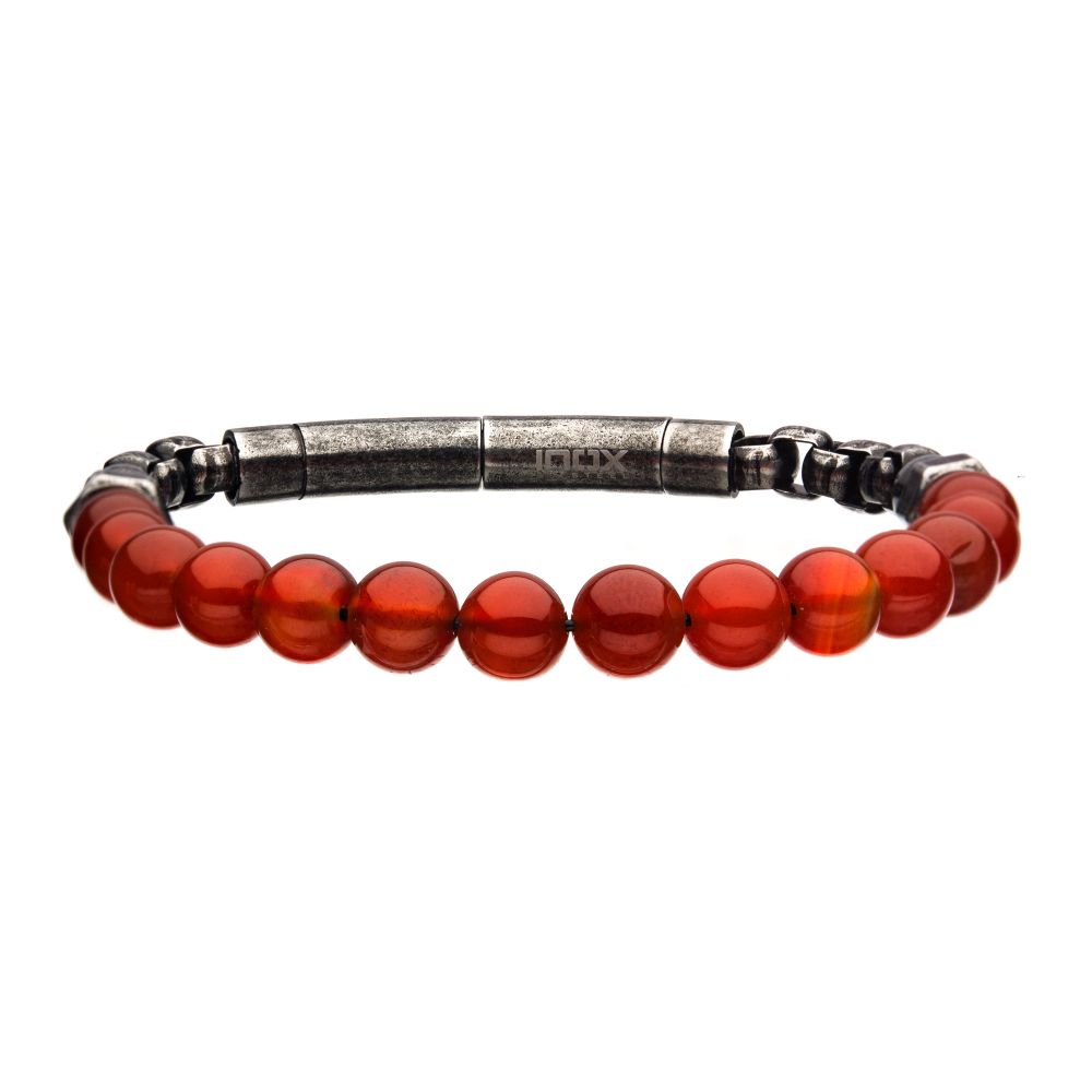 Red Agate Beads & Box Chain Bracelet