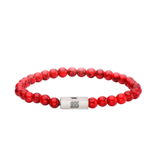 Red Howlite Bead Bracelet with Steel Accent