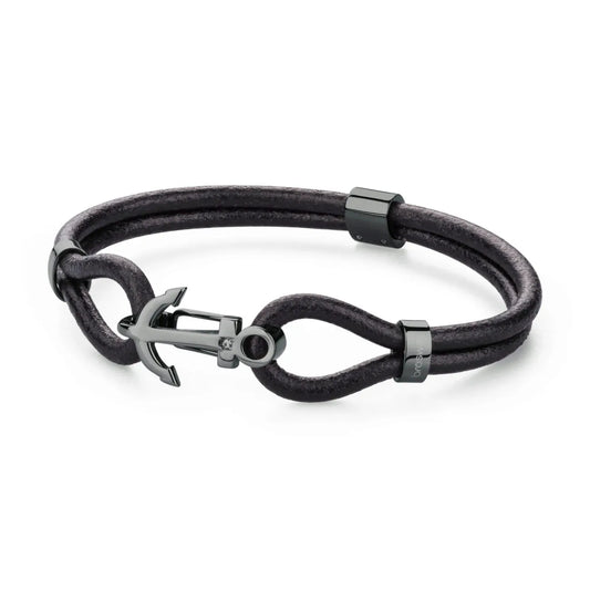 Anchor Stainless Steel Leather Marine Bracelet