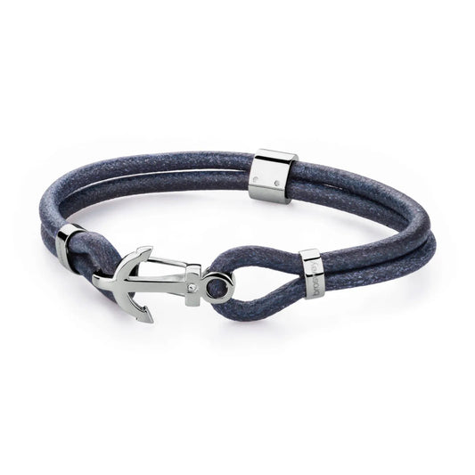 Anchor Stainless Steel Leather Marine Bracelet