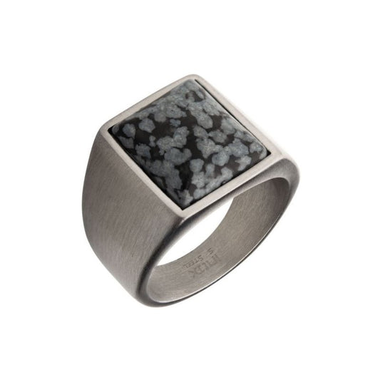 Stainless Steel with Snowflake Stone Ring