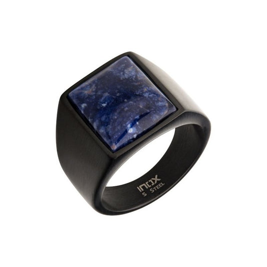 Stainless Steel Matte Black with Polished Sodalite Ring