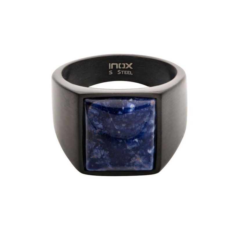 Stainless Steel Matte Black with Polished Sodalite Ring