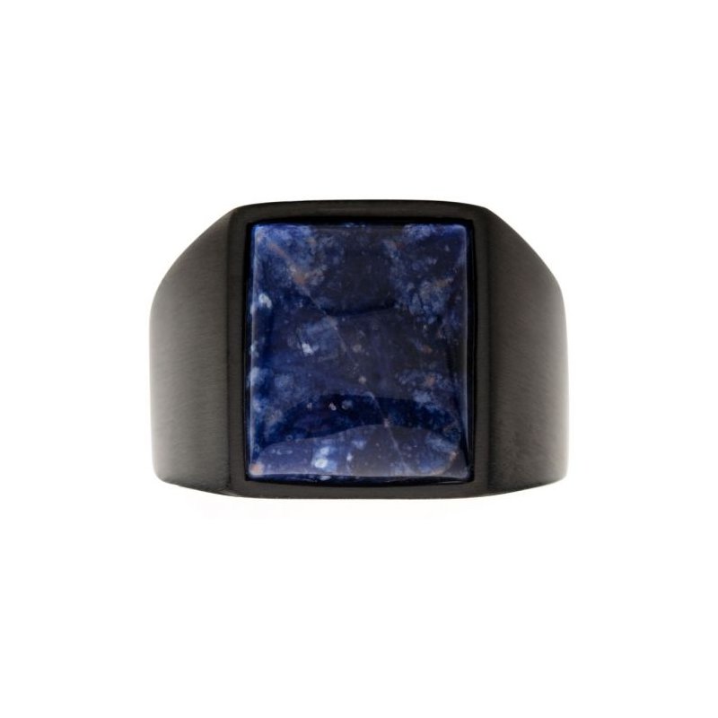 Stainless Steel Matte Black with Polished Sodalite Ring