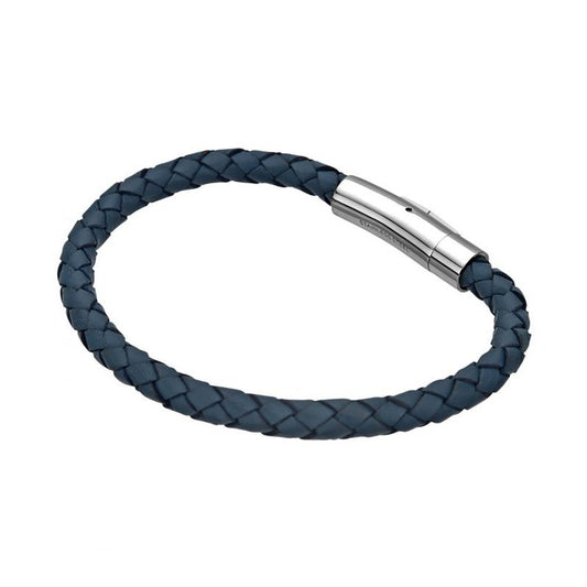 Blue Braided Leather Bracelet