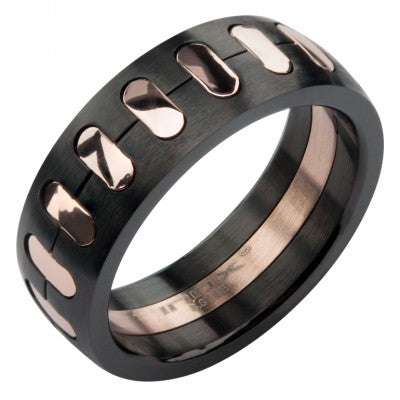 Men's Stainless Steel Black and Rose Gold PVD Band