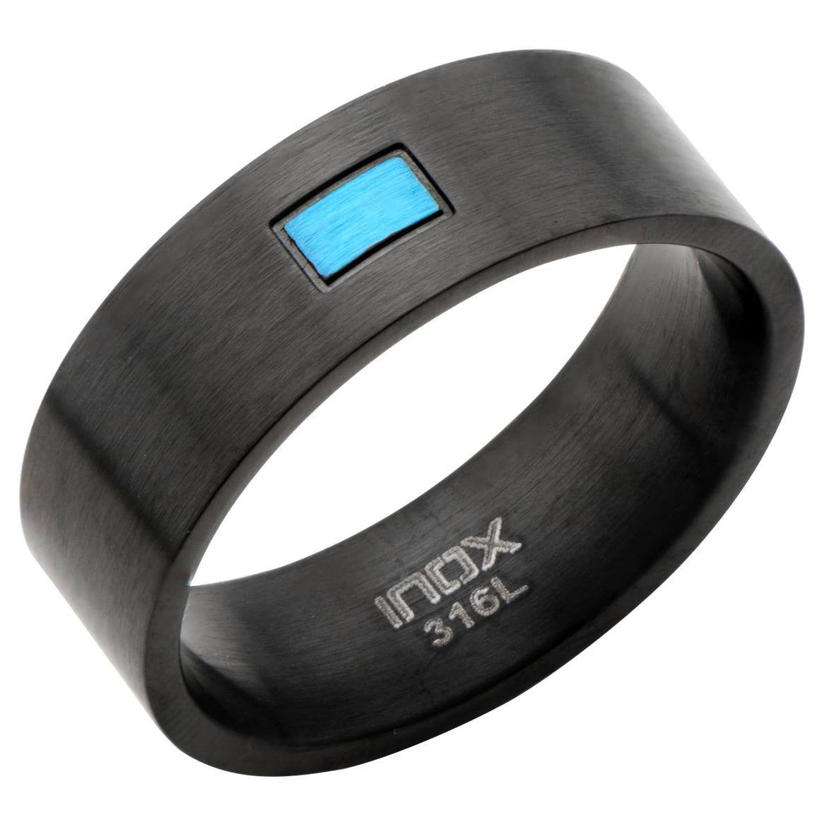 Blue and Black Stainless Steel Rectangle Center Ring