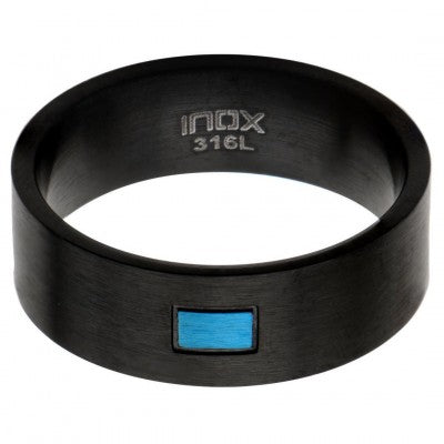 Blue and Black Stainless Steel Rectangle Center Ring