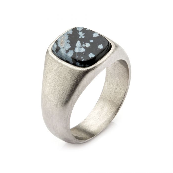 Steel with Polished Snowflakes Signet Ring