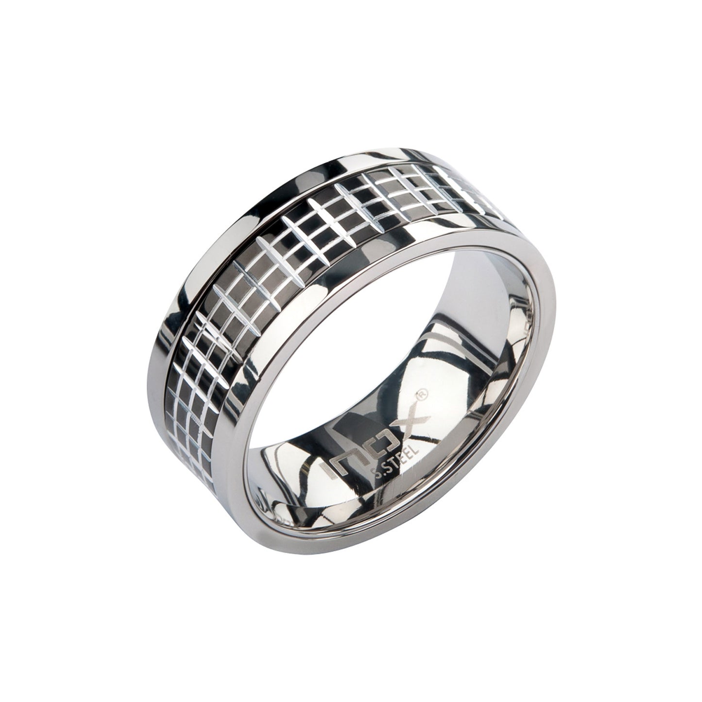 Stainless Steel Grid Pattern Spinner Ring