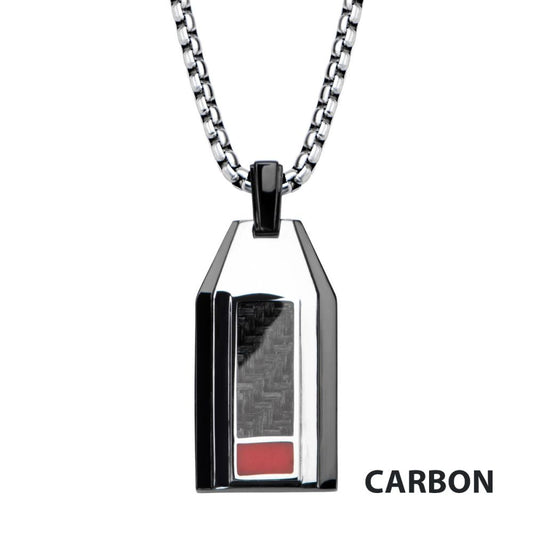 3.5mm Box Necklace with a Steel and Carbon Fiber Pendant