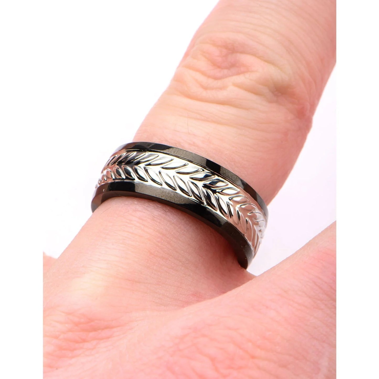 Stainless Steel Leaf Patterned Ring