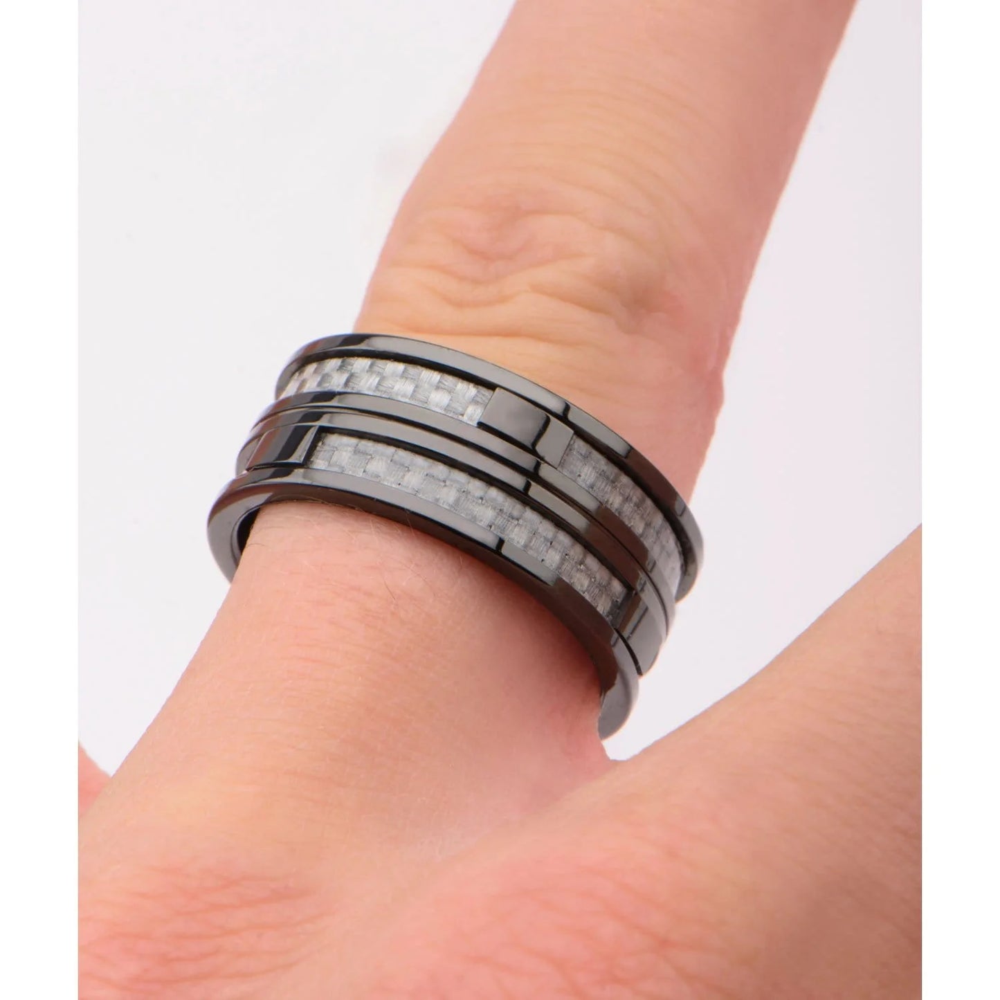 Stainless Steel Gray Carbon Fiber Double Layer Ring