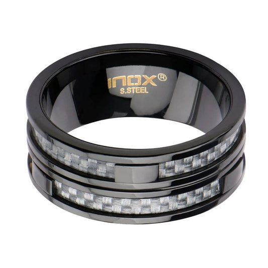 Stainless Steel Gray Carbon Fiber Double Layer Ring