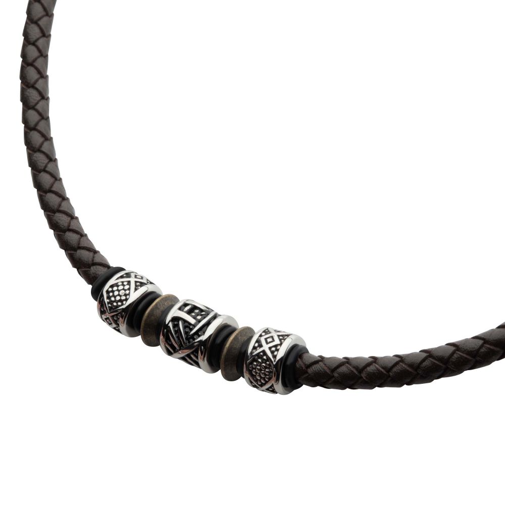 Brown Leather Beads Necklace