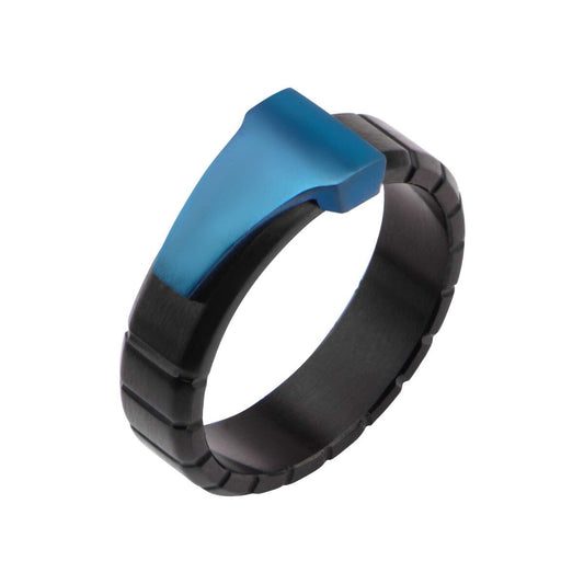 Black Blue Stainless Steel Triangle Line Groove Ring