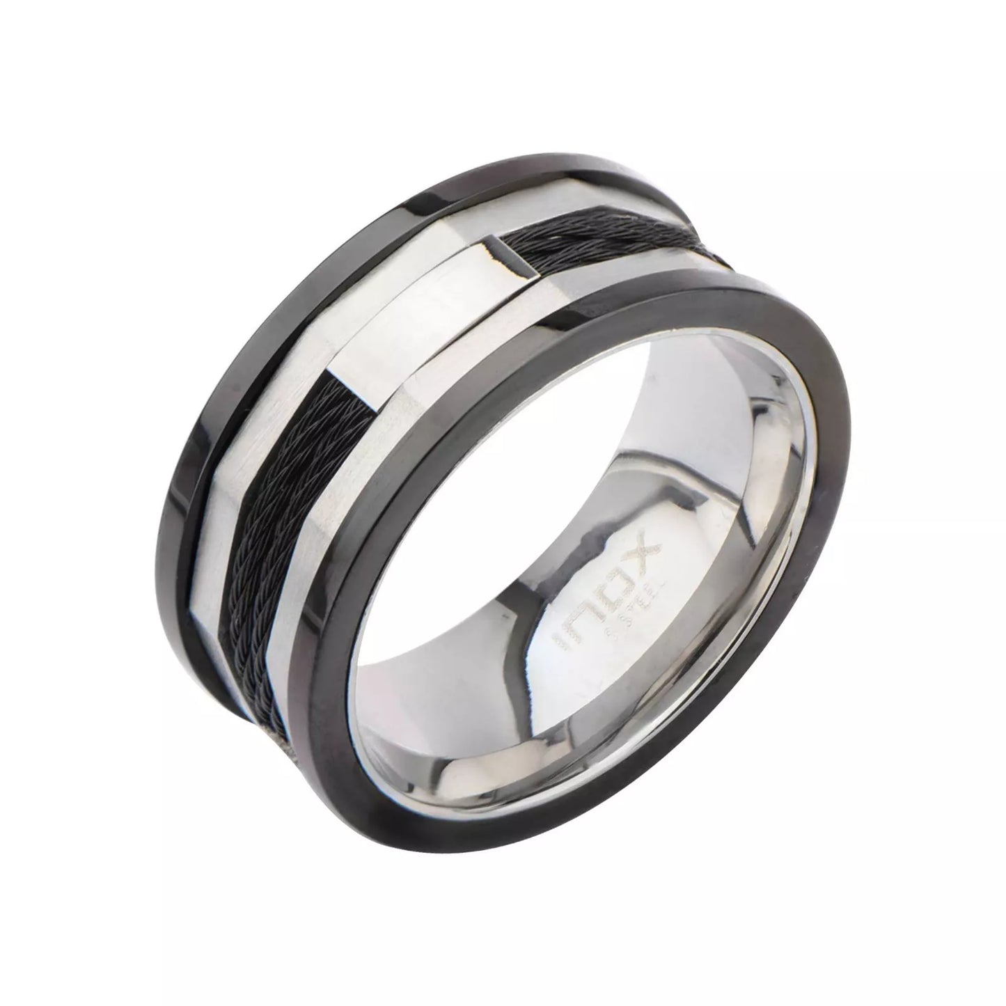 Black Stainless Steel Cable Inlay Ring