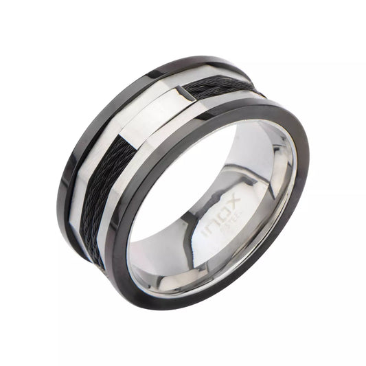 Black Stainless Steel Cable Inlay Ring