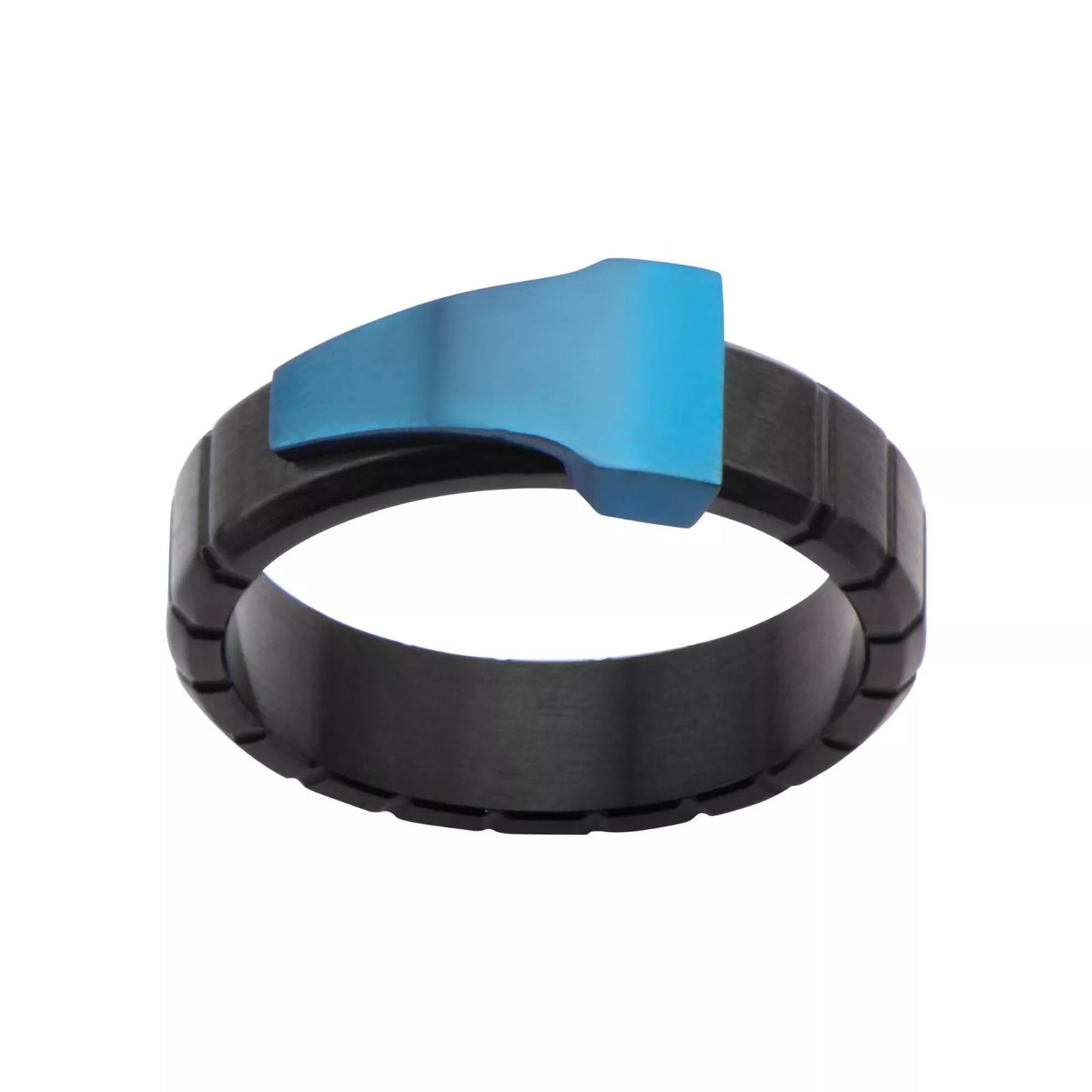 Black Blue Stainless Steel Triangle Line Groove Ring