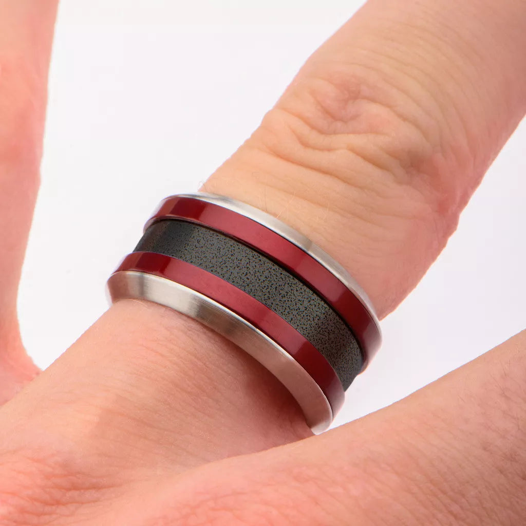 Stainless Steel Dark Crimson Red Black Ring