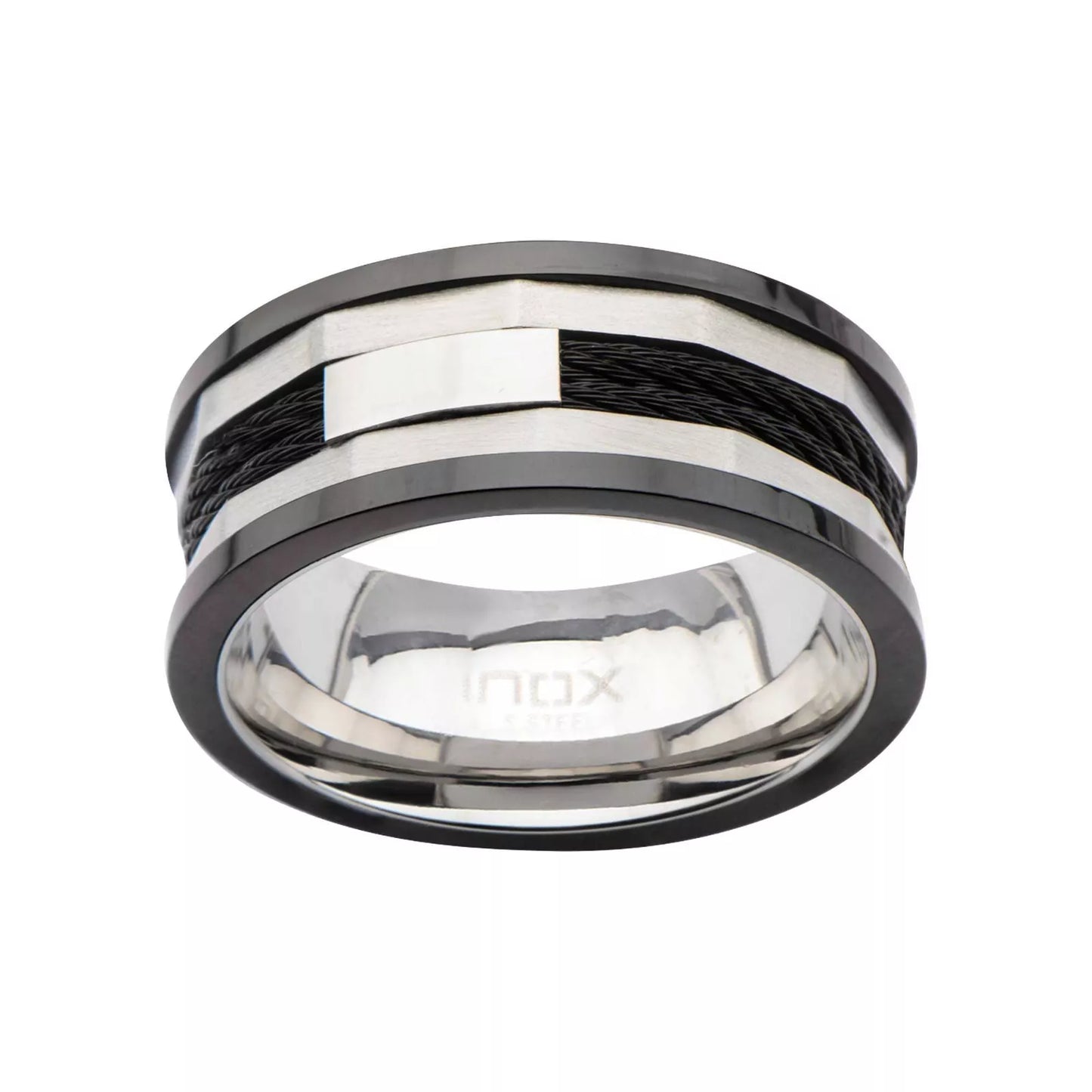 Black Stainless Steel Cable Inlay Ring