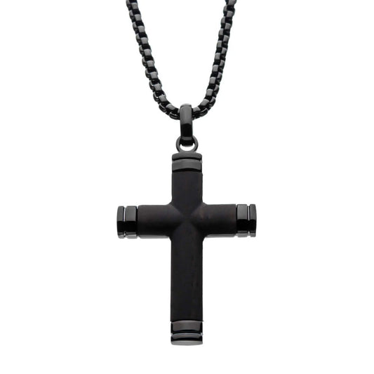 3mm Box Chain with a Black PVD Ebony Wood Cross Pendant